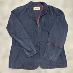 【個性的】540-0025 デニム テーラードジャケット 赤ジップ Lサイズ