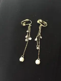 パール クリスタル ロングチェーン イヤリング