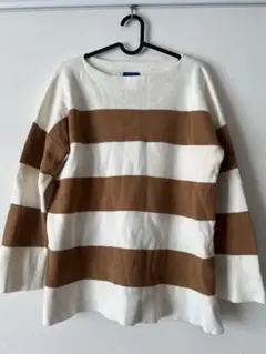 BEAMS ストライプニット 長袖 白・茶色