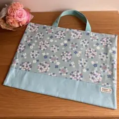 レッスンバッグ　花　リボン　ミント　女の子　通園バッグ　お道具袋　絵本袋　入学