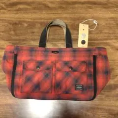 PORTER吉田カバン 赤と黒のチェック柄トートバッグ