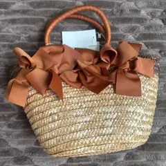 リボン付きストローカゴバッグ