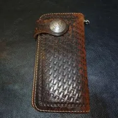 OUR CRAFTMAN HAND 本革 バスケット柄長財布 コンチョボタン