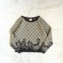 レトロ ペイズリー柄 ニット ウール100％ アンティーク調 古着 クラシック