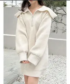 オーバーカラーモールニットミニワンピース