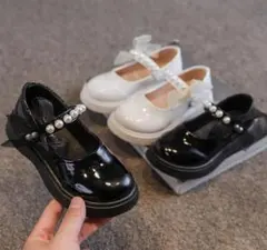 【新品】キッズ フォーマルシューズ パールリボン ブラック 発表会 七五三