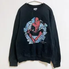 マーベル スウェット クルーネック 長袖 スパイダーマン プリント M 黒 綿のサムネイル