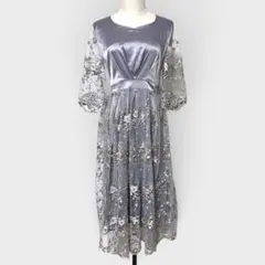 haremode aua 花柄刺繍レース編み上げロングドレス M グレージュのサムネイル