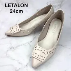 【美品】LE TALON カッティング パンプス 24 アイボリー レザーのサムネイル
