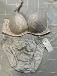 D70M Tika 花柄刺繍×レースのブラ＆ショーツセット　グレー