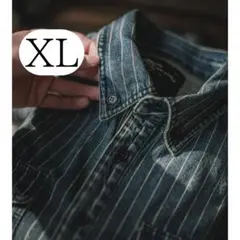 【XL】 ヴィンテージ　シャツ　ウォバッシュ　デニム　ストライプ　アメカジ　長袖