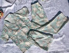 L 半袖 ねこ バラ ブルー パジャマ 3点セットサイズ 猫柄