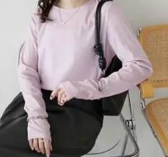 DISCOAT フロッキーメッシュロングスリーブ 薄いピンクの長袖Tシャツ