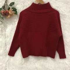 ★ロぺピクニック★クロップド リブ切替 ニット 【M】 ハイネック 長袖 赤