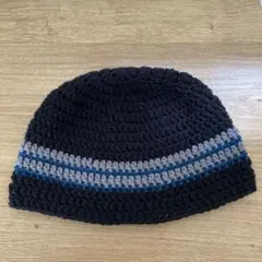 ハンドメイド◆大きめ黒のクラッシャーハット・クロシェハット・ビーニー