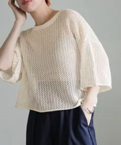 【未使用】select MOCA リネンタッチメッシュニットトップス IV