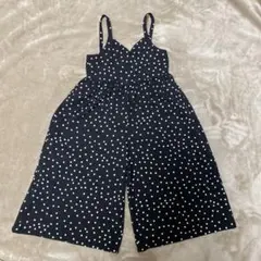 GU ガールズ ドット柄 ワイドパンツオールインワン ネイビー サロペット120