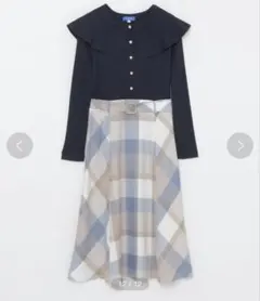 美品 クレストブリッジエアリーツイルコンビワンピース ノバチェック 金ボタン