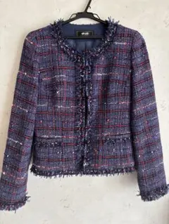 MAGGY ツイードジャケット ネイビー 上品 フリンジ