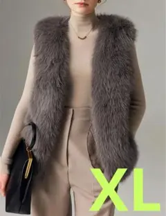 お洒落❣️T ファー ベスト グレー XL 冬 大きめサイズ❤️可愛い❤️