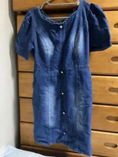 デニムブルー 半袖ミニワンピース Fサイズ