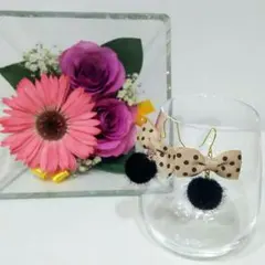 馬毛 ファー りぼん ド ット ピアス イヤリングサージカルステンレスNo.38