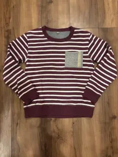 ボルドーと白のストライプ トレーナー　裏起毛　130サイズ