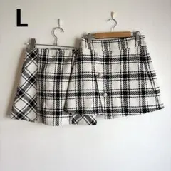 6252グレイルGRL【L】2枚セット　チェック柄ミニ丈スカート　リボン　可愛い