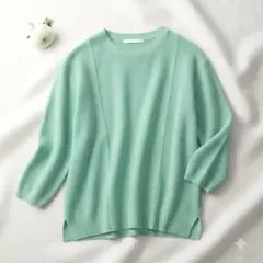 PINORE リネン混 ニット クロップド袖 ミントグリーン系【40/L】麻混のサムネイル