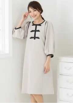 Rose Tiara 配色リボンワンピース ベージュ　42　未使用に近い美品