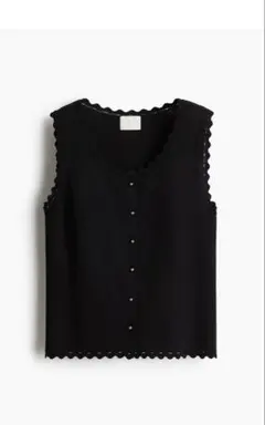 H&M エイチアンドエム　スカラップファインニットベスト　ブラック　xs