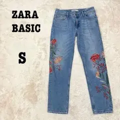ZARA BASIC ザラ Z1975 花柄 刺繍 ストレートデニム 美品 上品のサムネイル
