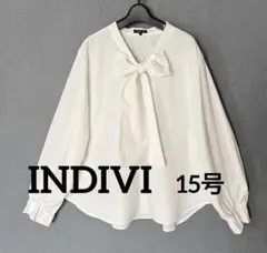 INDIVI【洗える】ジョーゼットボウタイブラウス 19号 ホワイト - メルカリ