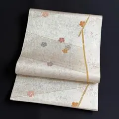 【洒落袋帯】白色　銀糸　色とりどりな花柄　幾何学　正絹 かわいい　お上品