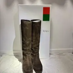 銀座 かねまつカネマツ ロングブーツ／チョコ ブラウン スエード 24インヒール