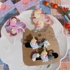 700-猫の手ハンドメイド　ヘアピン5cm+子供ヘアゴム　お姫様　プリンセス