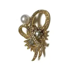 B243 エレガント パール ラインストーン 切り花 ゴールド ブローチ