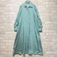 ザラ ZARA ロングワンピース S グリーン 総柄 とろみ 派手 個性的 薄手