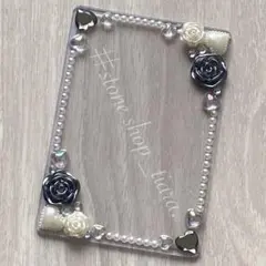 B8【薔薇＊ハート＊ビジュー＊パール】硬質ケース♡デコ♡ブラック・ホワイト系