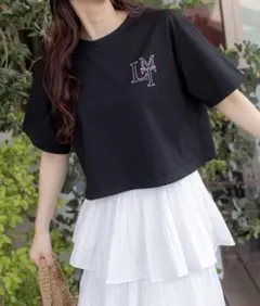 刺繍ロゴ クロップドトップス ブラック Tシャツ 半袖 ダンス 夏のサムネイル