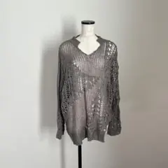 グレー 透かし編み オーバーサイズニット