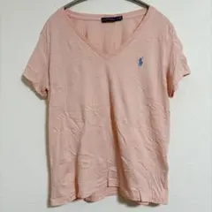 ラルフローレン Tシャツ Vネック 半袖 ワンポイント L 桃 綿 デイリー