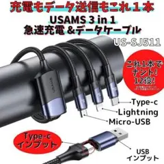 3in1 充電ケーブル 1本で12役 usb c ケーブル ライトニングケーブル
