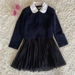 美品✨アーヴェヴェ　フォーマルセット　パール　襟脱着2way 130cm 紺