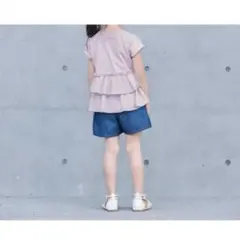 パープル バックフリルTシャツ 半袖 女の子 ラベンダー　ベルメゾン 140のサムネイル