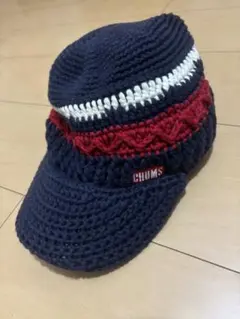 CHUMS 編み物キャップ ネイビー/レッド　中古