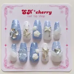 ｟現品｠ネイルチップ　クローバー　ウィッシュコア　リボン　平成女児　ブルー　水色