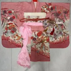 七五三 子ども着物 7歳　女の子　ピンク　アンティーク 絞り風　かのこ　正絹 七五三 子ども着物 7歳 女の子 ピンク アンティーク 絞り風 かのこ
