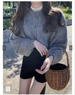 GRL ドロップショルダーモヘヤタッチニットカーディガン グレー