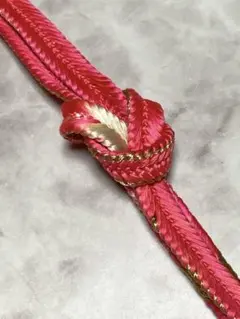 3240帯締め◆豪華金＆ピングの平組◆全長152㌢◆ 華やかリバーシブル金色装飾